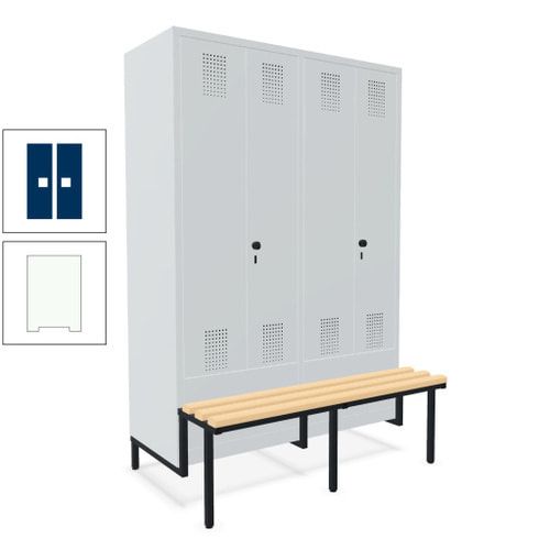 Doppel-Spind, Garderobenschrank, Buche Sitzbank integriert, 4 Abteile 300 mm, Korpus anthrazitgrau, Tür anthrazitgrau, 1.850 x 1.200 x 815 mm (HxBxT)