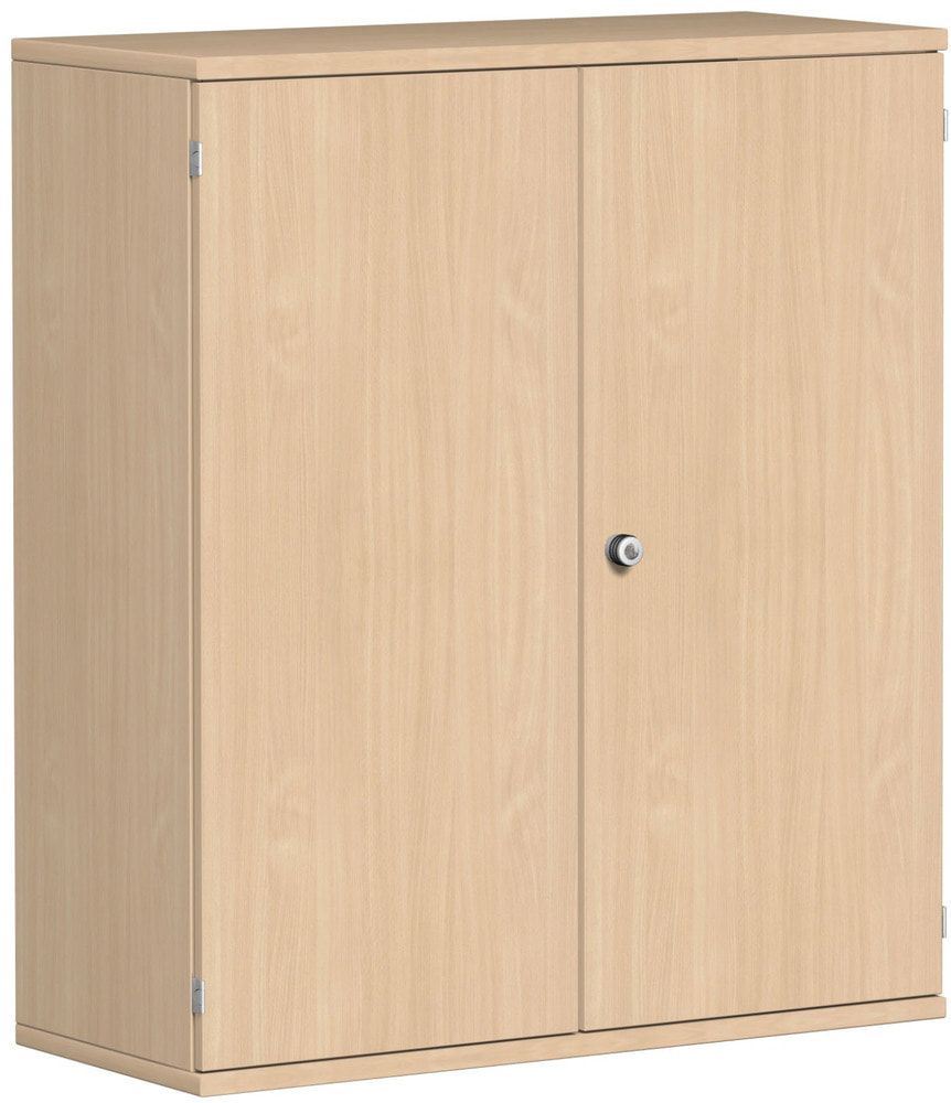 Flügeltürenschrank, Holztüren, 3 Ordnerhöhen, 2 Dekor-Einlegeböden, 1.152 x 1.000 x 425 mm (HxBxT), Frontfarbe Ahorn, Korpusfarbe Ahorn