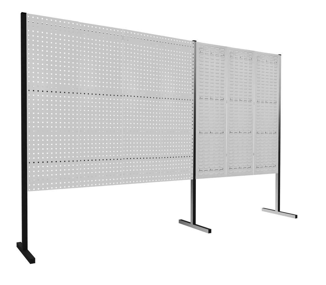 Modulare Trennwand, Werkzeugwand, Doppelfeld 180 Grad, 3 Loch- u. 3 Schlitzplatten, Plattenhöhe 1.500 mm, 2.000 x 3.000 mm (HxB), Anthrazitgrau