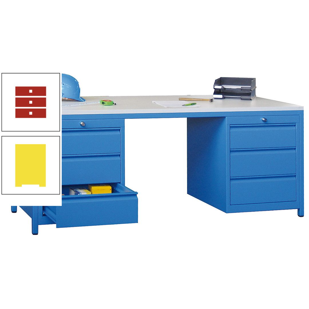 Meisterschreibtisch - 2 Schubladenblöcke - 6 Schubladen - 720 x 1.700 x 800 mm (HxBxT) - anthrazitgrau