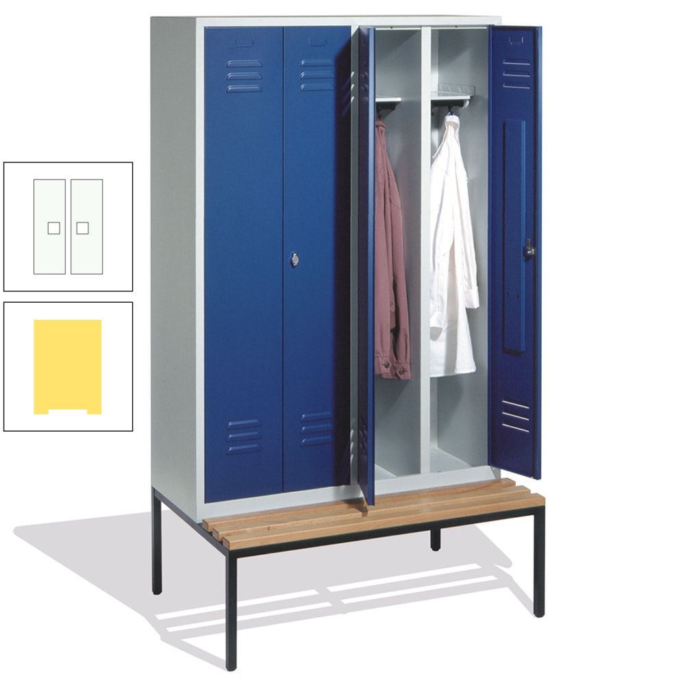 Doppel-Spindschrank, Buche Sitzbank untergebaut, 4 Abteile a 300 mm, Korpus lichtgrau, Tür anthrazitgrau, 2.090 x 1.190 x 815 mm (HxBxT)