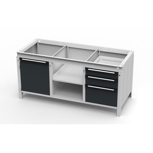 OTTOKIND Werkbank - bündige Arbeitsplatte - 850 x 1.695 x 750 mm (HxBxT) - 3 Schubladen - 1 Schrank - 2 Ablageböden - lichtgrau / anthrazitgrau