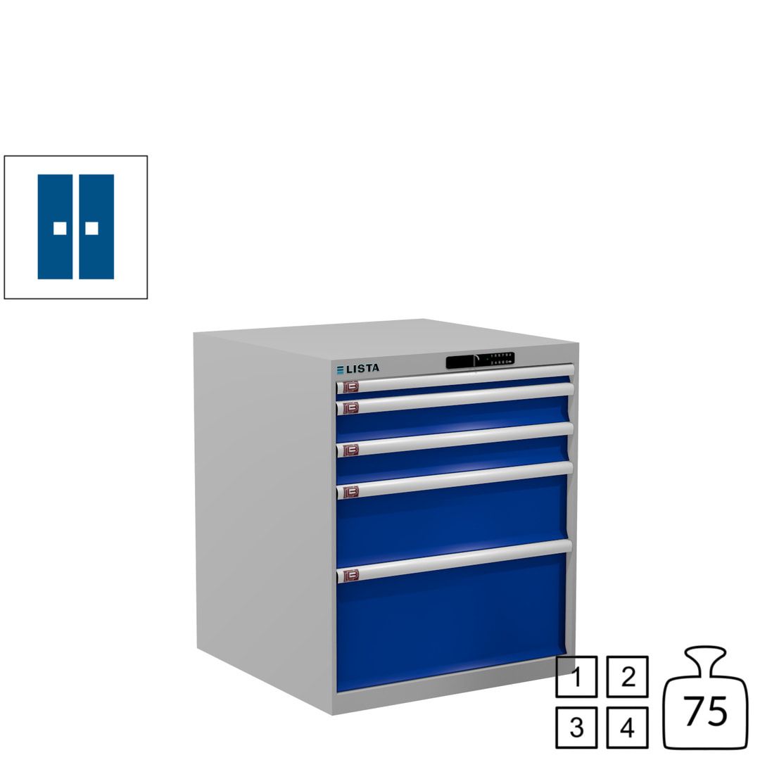 Lista Schubladenschrank - 14.411.010 - 850x717x725 mm (HxBxT) - 5 Schubladen - 75 kg - Key Lock - lichtblau (RAL 5012)