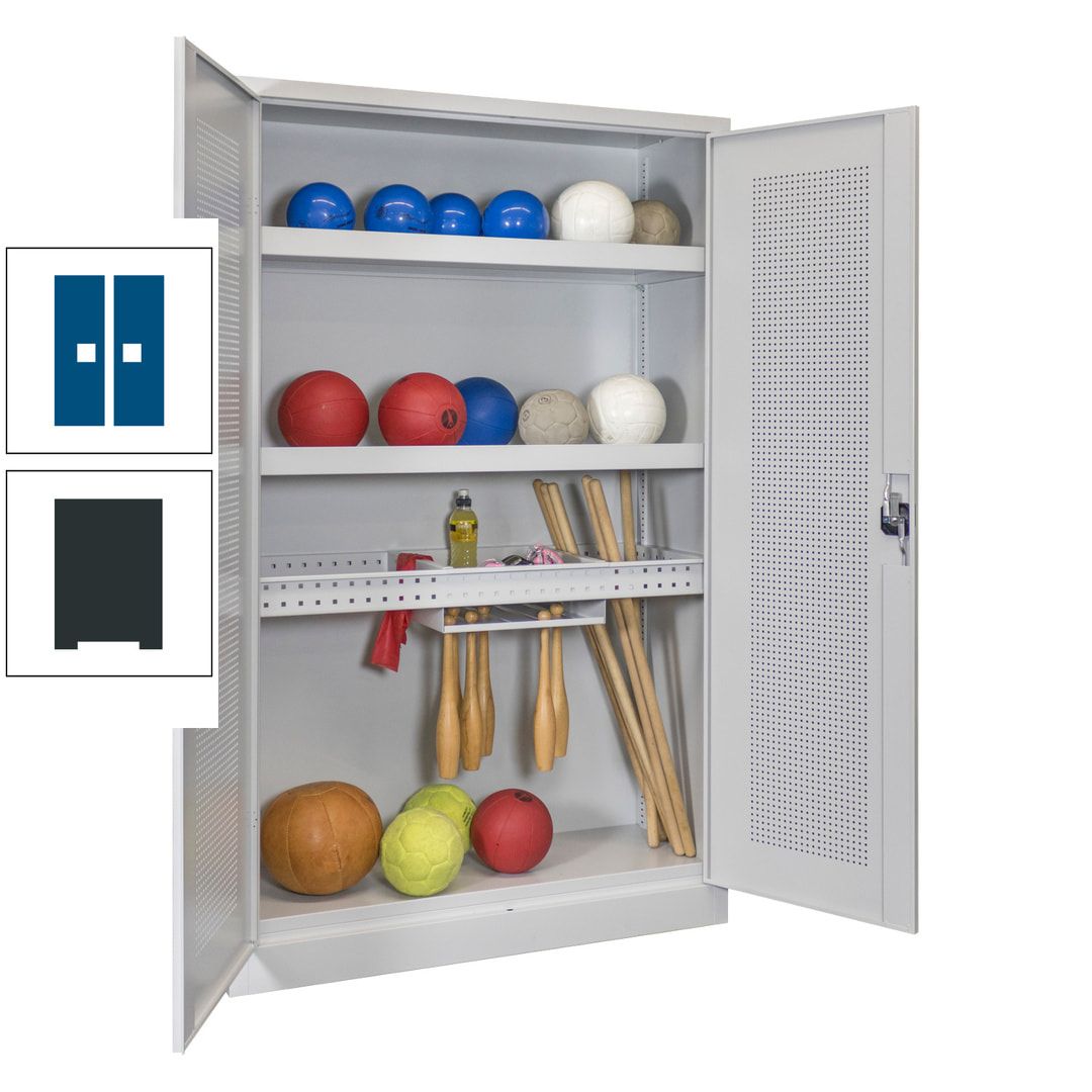 Sportschrank - Lochfeldtüren - Variante 2 - 1.950x1.200x500 mm (HxBxT) - anthrazitgrau