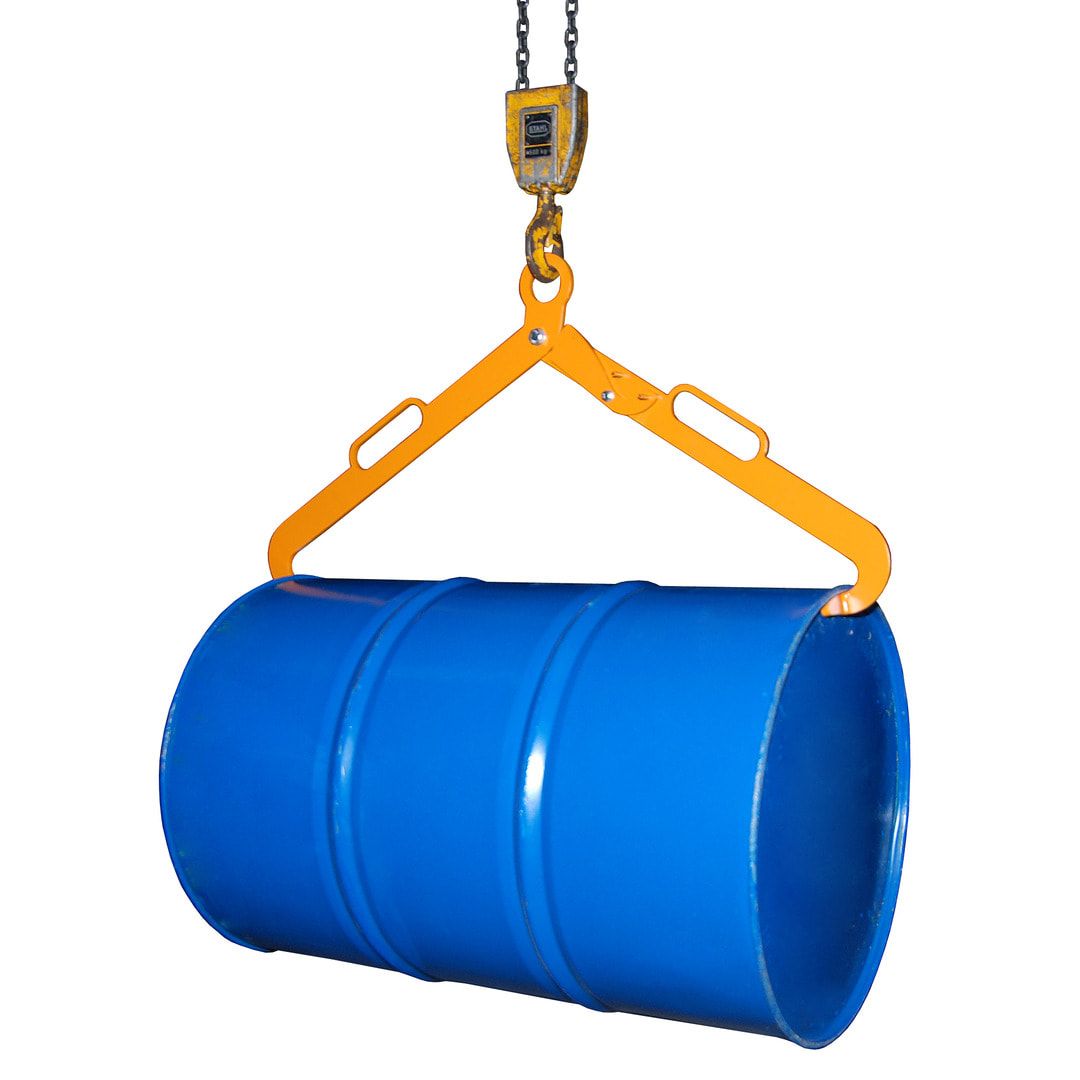 Scherengreifer - für liegende 200 l-Stahlfässer - 360 kg - gelborange