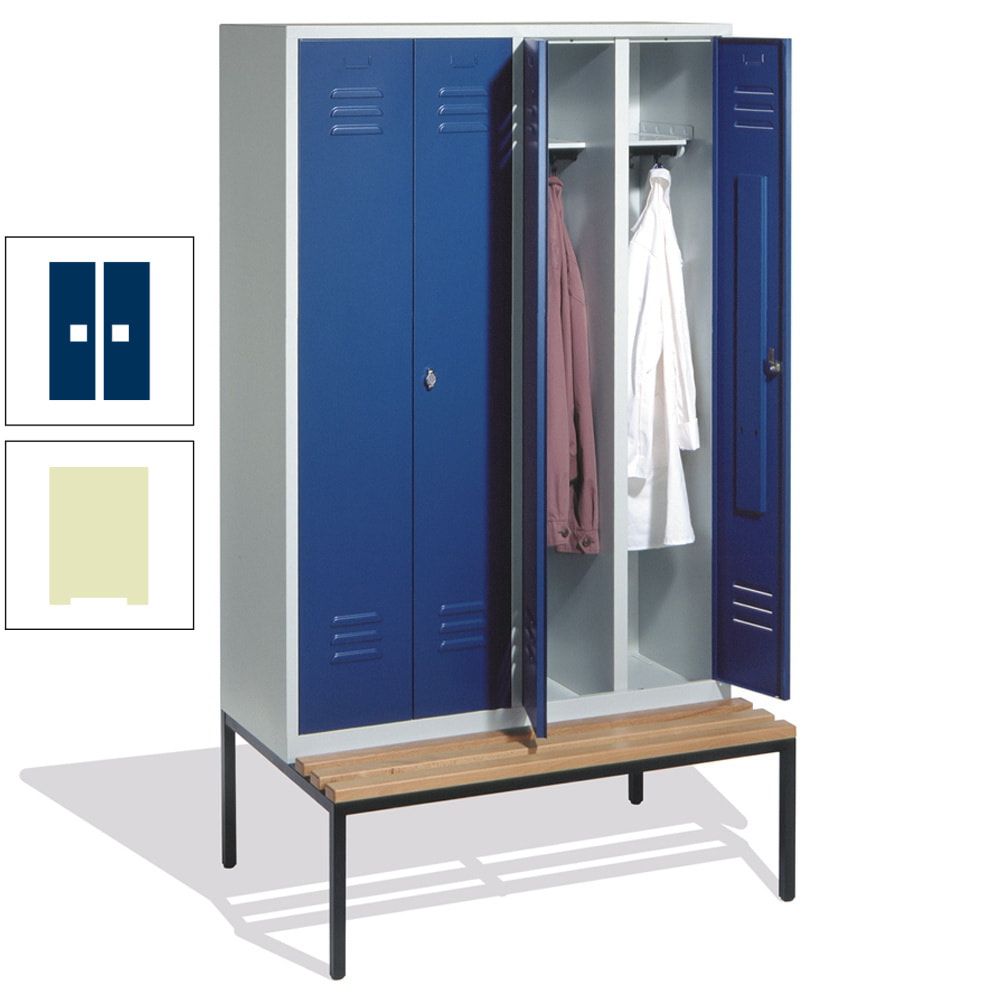 Doppel-Spindschrank, Buche Sitzbank untergebaut, 4 Abteile a 300 mm, Korpus lichtgrau, Tür anthrazitgrau, 2.090 x 1.190 x 815 mm (HxBxT)