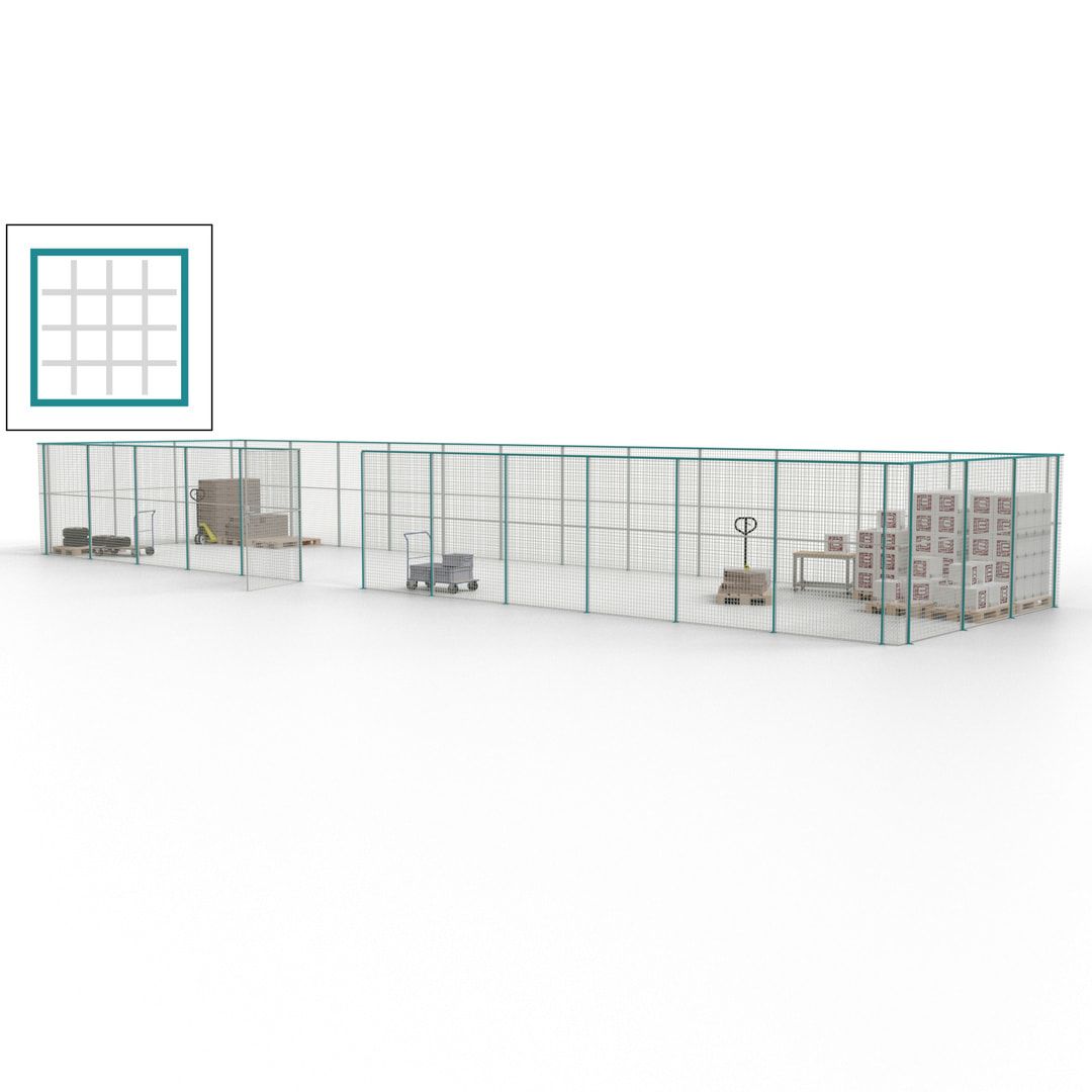 Maschinen Schutzgitter - Hallentrennwand - Sicherheitszaun - Tür - 45 m - 2.200 x 18.400 x 4.900 mm (HxBxT) - enzianblau