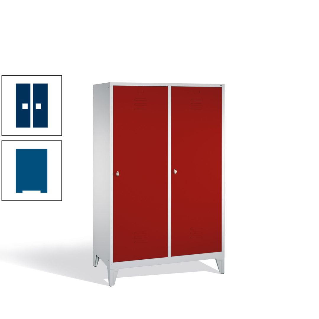 Doppel-Spind mit 2 Großtüren, Garderobenschrank mit Füßen, 4 Abteile a 300 mm, Korpus anthrazitgrau, Tür anthrazitgrau, 1.850 x 1.190 x 500 mm (HxBxT)