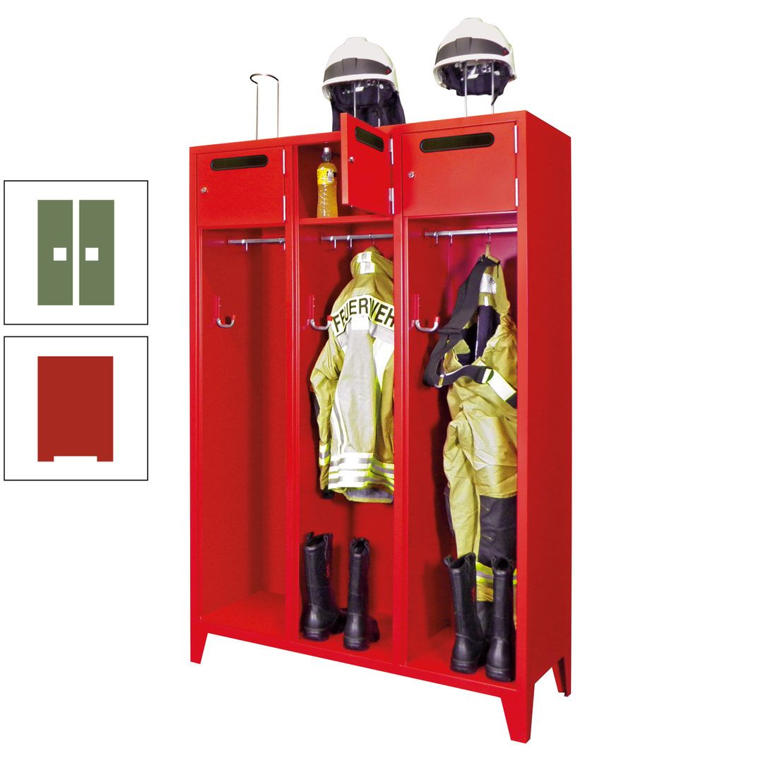 Feuerwehrschrank - 3 Abteile - Ablagefach mit Tür, Einwurfschlitz - 2.100 x 1.230 x 500 mm (HxBxT) - anthrazitgrau
