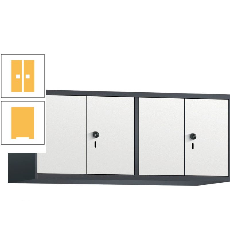 Aufsatzschrank, Schrankaufsatz, Türen paarweise, 4 Fächer a 300 mm, Farbe Pastellgelb, Tür anthrazitgrau, 500 x 1.200 x 500 mm (HxBxT)