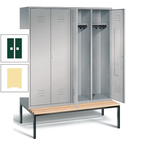 Doppel-Spindschrank, Buche Sitzbank untergebaut, 4 Abteile a 400 mm, Korpus lichtgrau, Tür anthrazitgrau, 2.090 x 1.590 x 815 mm (HxBxT)