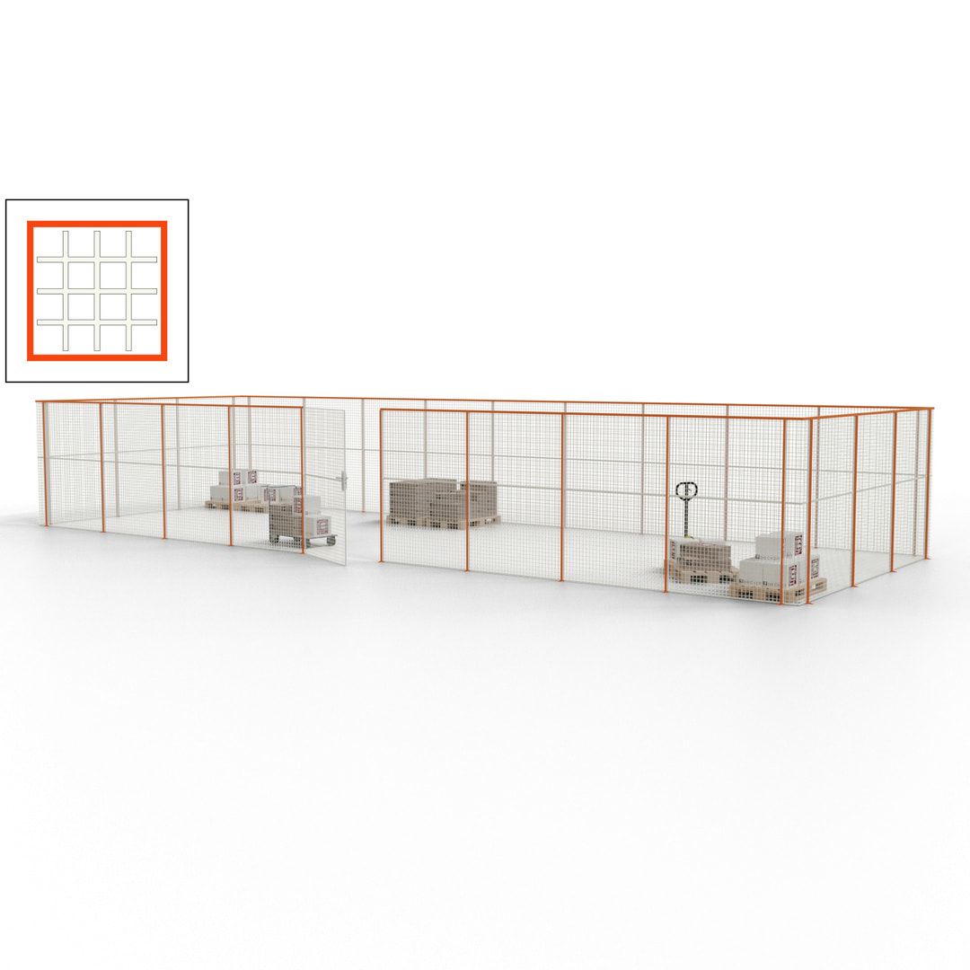 Maschinen Schutzgitter - Hallentrennwand - Sicherheitszaun - Tür - 36 m - 2.200 x 13.900 x 4.900 mm (HxBxT) - enzianblau
