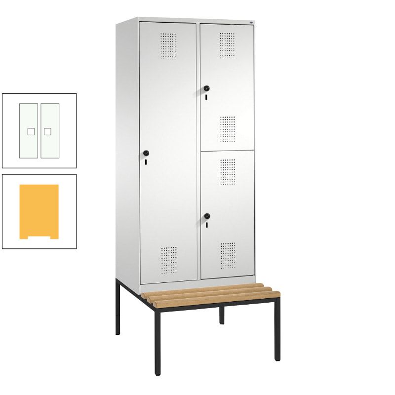 Garderobenschrank, Spind ein- und doppelstöckig Sitzbank, 2 Abteile, 3 Fächer, 2.090 x 800 x 500 mm (HxBxT), Front anthrazitgrau, Korpus anthrazitgrau