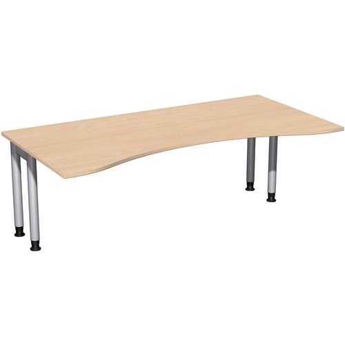 Ergo-Schreibtisch, Füße einseitig verkürzt, 4-Fuß Pro, höhenverstellbar, 680-800 x 1.600 x 1.000 mm (HxBxT), Gestell silber, Dekor Ahorn