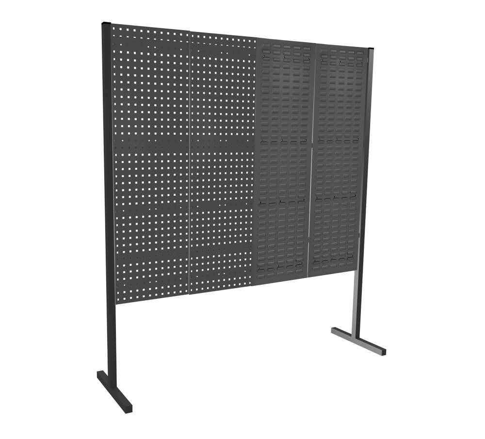 Modulare Trennwand, Werkzeugwand, Einzelfeld, 1 Loch- u. 1 Schlitzplatten, Plattenhöhe 1.500 mm, 2.000 x 1.000 mm (HxB), Anthrazit