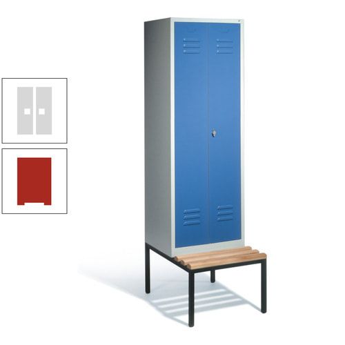 Doppel-Spindschrank, Buche Sitzbank untergebaut, 2 Abteile a 300 mm, Korpus lichtgrau, Tür anthrazitgrau, 2.090 x 610 x 815 mm (HxBxT)