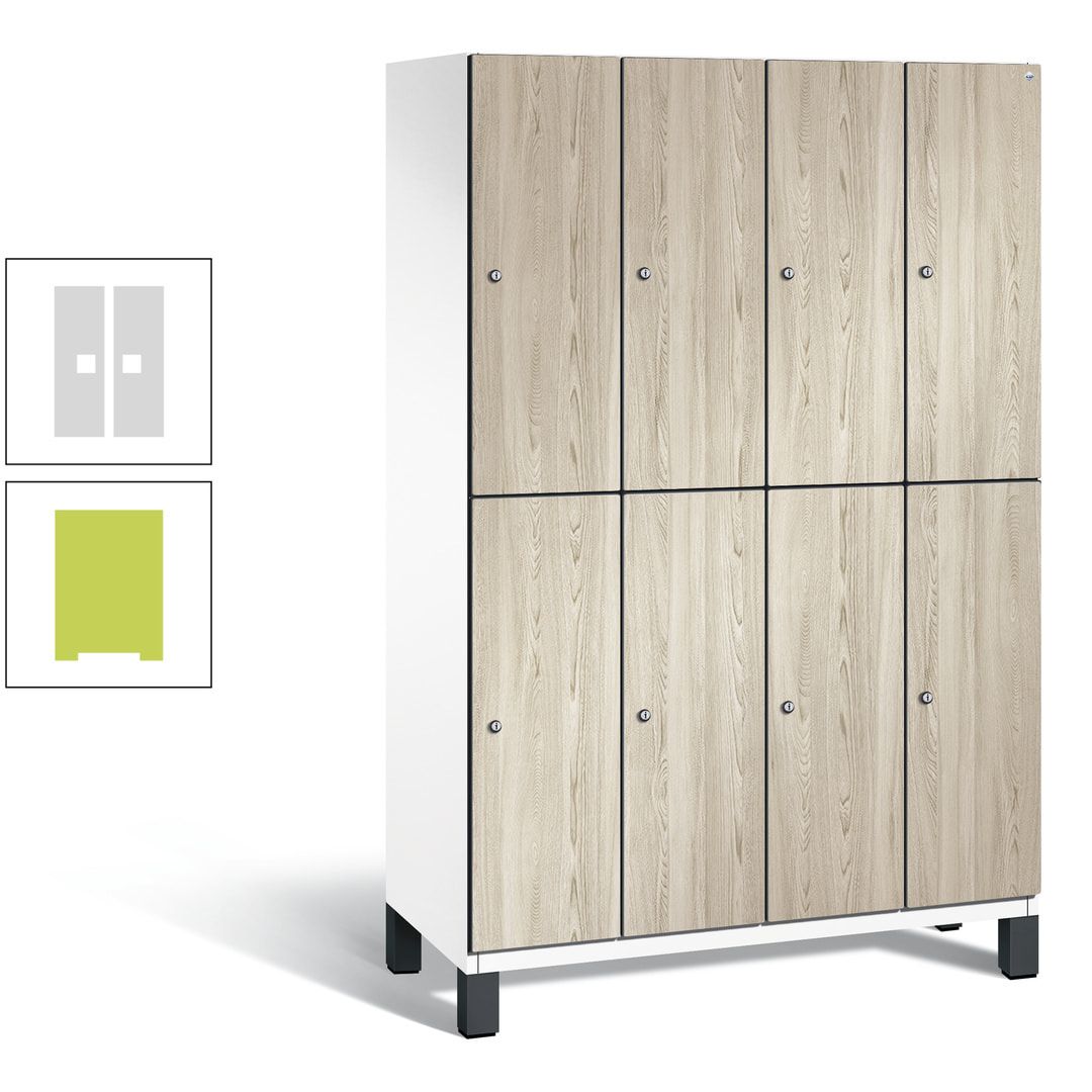 Fächerschrank, Garderobenschrank, mit Füßen, 4 Abteile, 1.980 x 1.200 x 525 mm (HxBxT), Korpus anthrazitgrau, Tür Donau-Ahorn