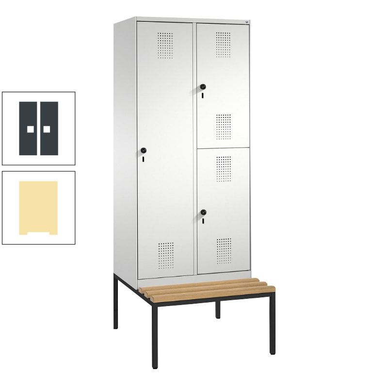 Garderobenschrank, Spind ein- und doppelstöckig Sitzbank, 2 Abteile, 3 Fächer, 2.090 x 800 x 500 mm (HxBxT), Front anthrazitgrau, Korpus anthrazitgrau