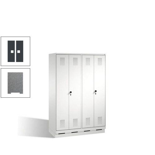 Doppel-Spind, Doppeltüren, Garderobenschrank mit Sockel, 4 Abteile a 300 mm, Korpus anthrazitgrau, Tür anthrazitgrau, 1.800 x 1.200 x 500 mm (HxBxT)