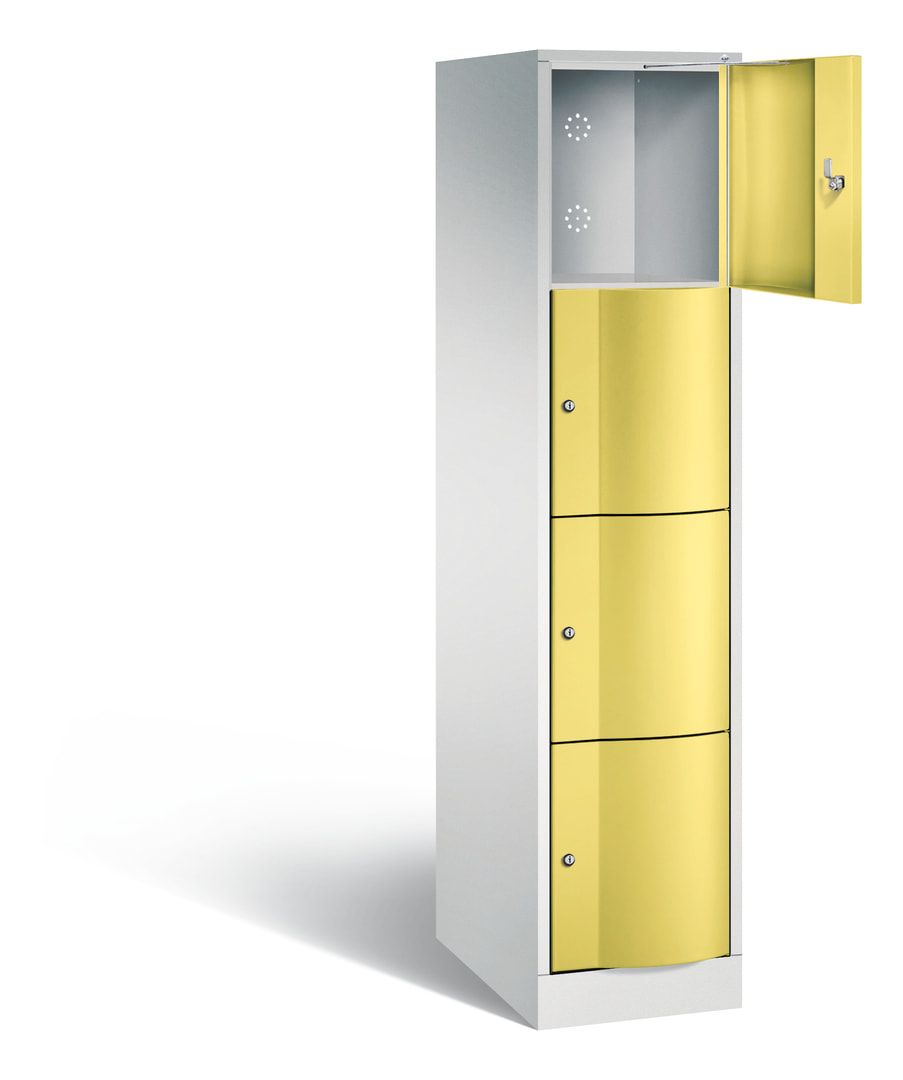 Schließfachschrank, Fächerschrank, vandalismusresistent, 1 Abteil, 4 Fächer, 1.950 x 396 x 640 mm (HxBxT), Korpus lichtgrau, Tür lichtgrau