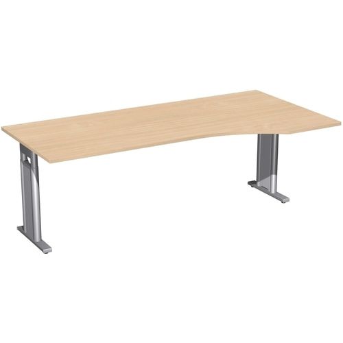 Eckschreibtisch, Ecke rechts, Füße einseitig verkürzt, C-Fuß Pro, höhenverstellbar, 680-820 x 1.600 x 1.000 mm (HxBxT), Gestell silber, Dekor Ahorn