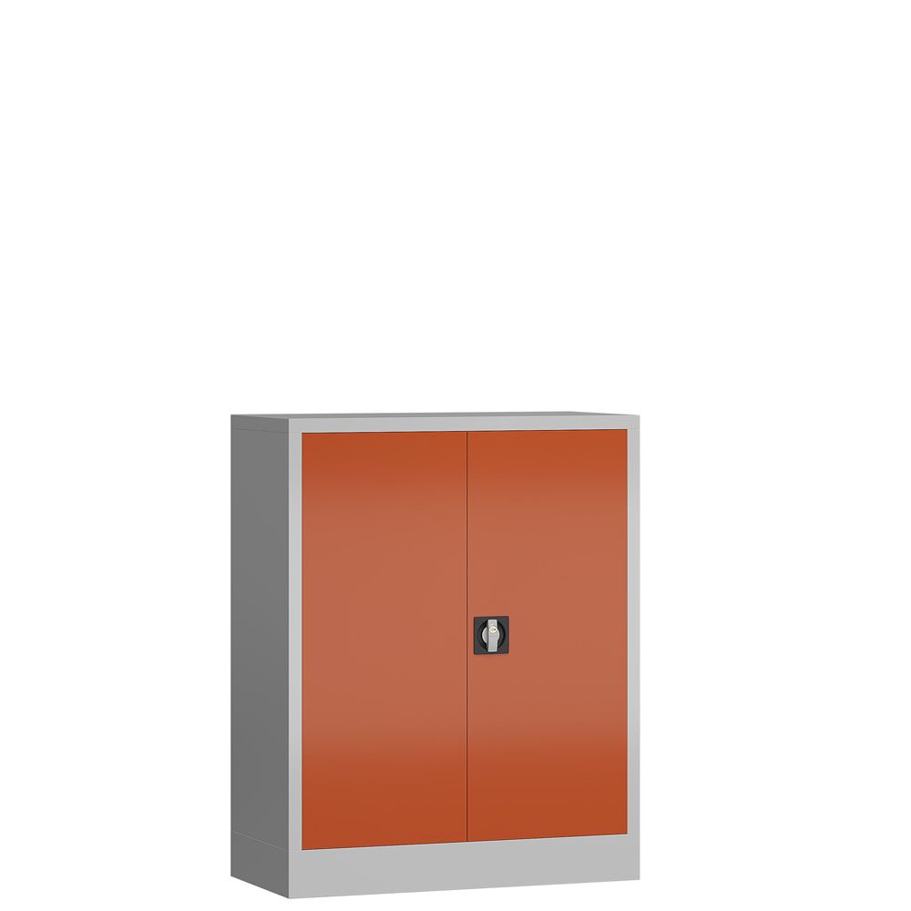 Aktenschrank, Büroschrank, abschließbar, Flügeltüren, 2 Fachböden, 1.200 x 920 x 420 mm (HxBxT), Stahl, Korpus und Türen lichtgrau