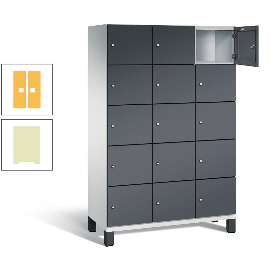 Fächerschrank, Stahlschrank, 15 Fächer, Türöffnungsbegrenzer, Füße, 1.980 x 1.200 x 525 mm (HxBxT), Korpus anthrazitgrau, Front anthrazitgrau
