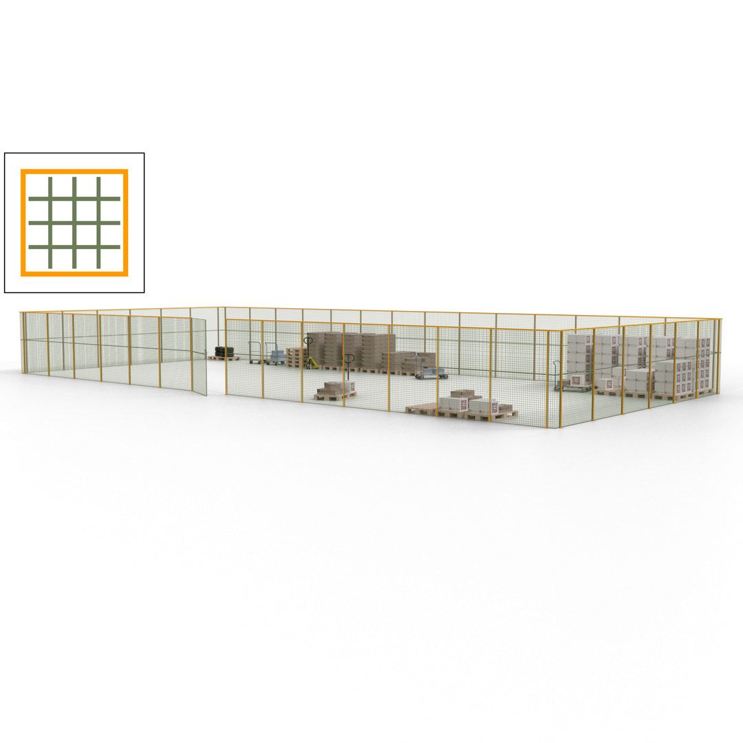 Maschinen Schutzgitter - Hallentrennwand - Sicherheitszaun - Tür - 60 m - 2.200 x 21.400 x 9.400 mm (HxBxT) - enzianblau
