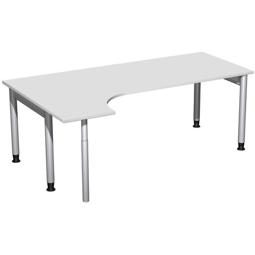 Eckschreibtisch, Ecke links, Füße einseitig verkürzt, 4-Fuß Pro, höhenverstellbar, 680-800 x 1.600 x 1.200 mm (HxBxT), Dekor Ahorn