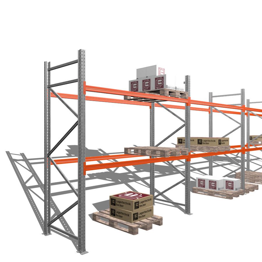 Palettenregal - 1,5 t - 3,0 x 11,3 x 1,1 m - 4 Felder - Schwerlastregal