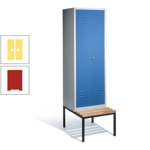 Doppel-Spindschrank, Buche Sitzbank untergebaut, 2 Abteile a 300 mm, Korpus lichtgrau, Tür anthrazitgrau, 2.090 x 610 x 815 mm (HxBxT)