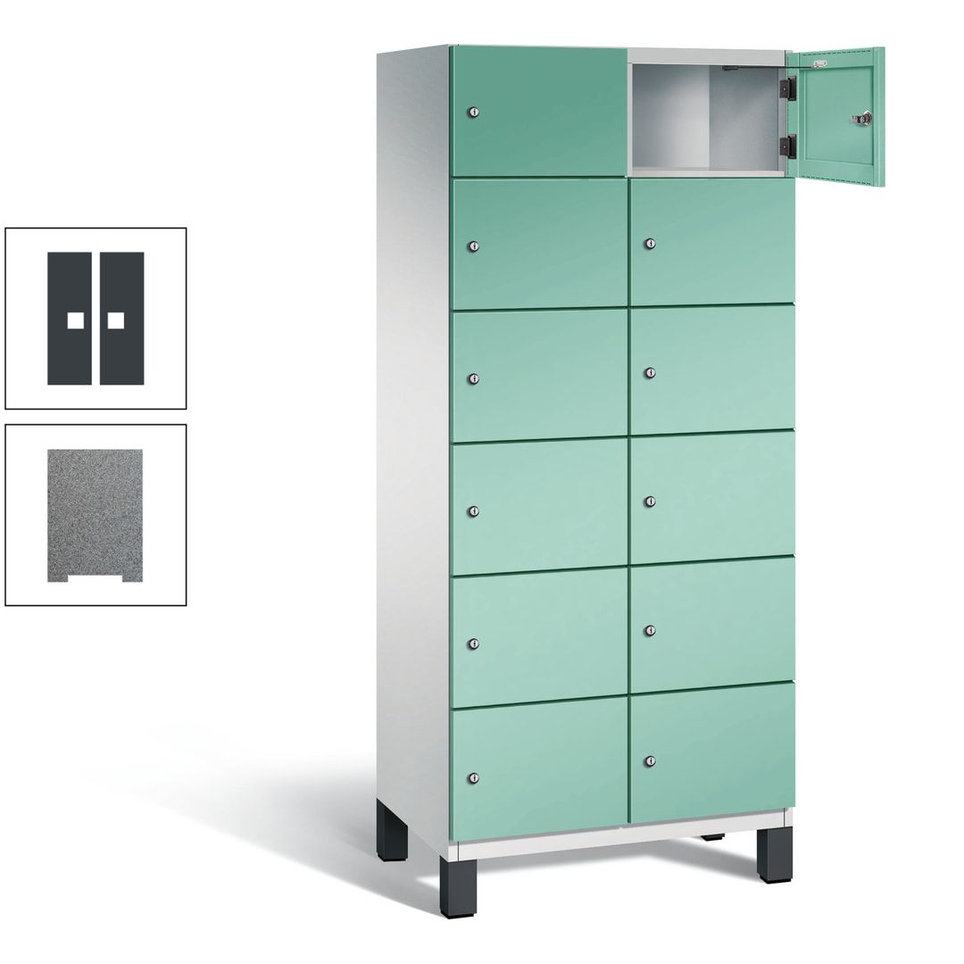 Fächerschrank, Stahlschrank, 12 Fächer, Türöffnungsbegrenzer, Füße, 1.980 x 800 x 525 mm (HxBxT), Korpus anthrazitgrau, Front anthrazitgrau