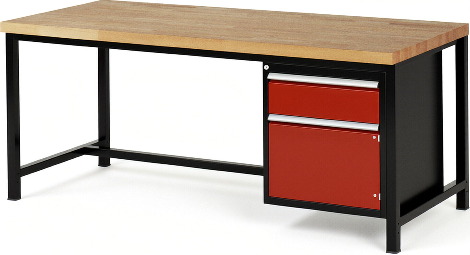 Werkbank, 1 Schrank - 1 Schublade - Teilauszug - 180:1 - Höhe 840-1.040 mm - 2.000 x 900 mm - 1.250 kg - Buche - Anthrazitgrau