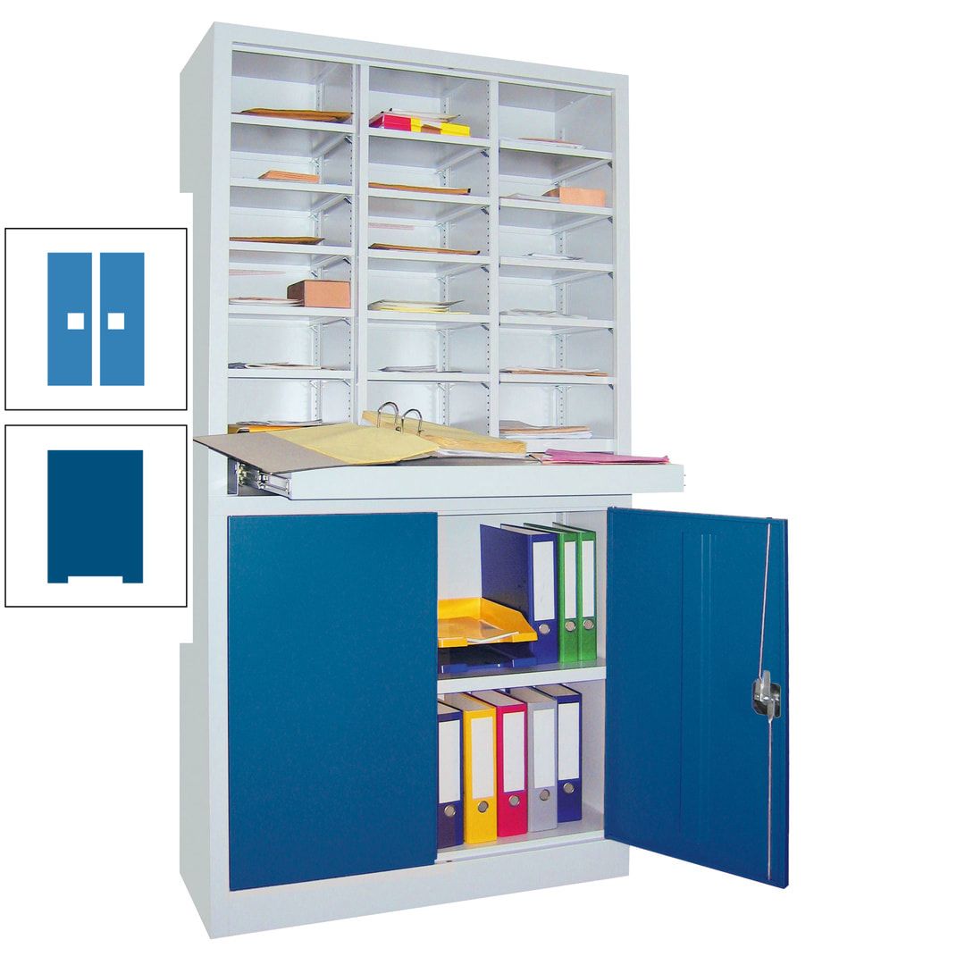 Aktenschrank - Büroschrank mit Sortierstation - 18 Fächer Ordnungsregal - Ausziehboden - 1.950 x 1.000 x 400 mm (HxBxT) - anthrazitgrau