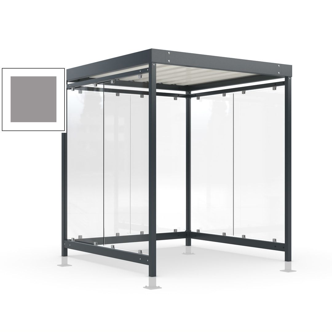Raucherunterstand, Bushaltestelle, Bausatz, mit Überpflasterung, 6-7 Personen, 6 Wände, 2.440 x 2.165 x 2.165 mm (HxBxT), Achatgrau
