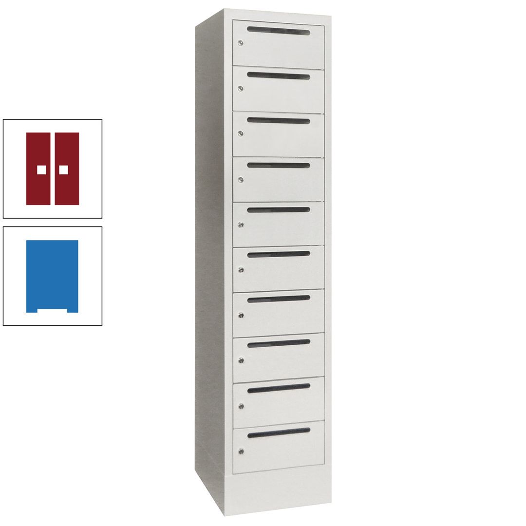 Postverteilerschrank, Schließfachschrank, 1 Abteil a 400 mm, 10 Fächer, 1.850 x 400 x 500 mm (HxBxT), Korpus anthrazitgrau, Front anthrazitgrau