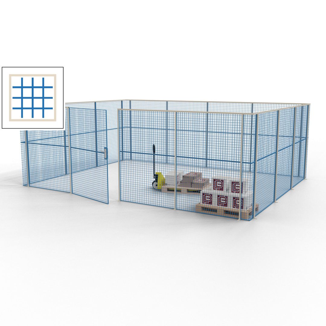 Maschinen Schutzgitter - Hallentrennwand - Sicherheitszaun - Tür - 21 m - 2.200 x 6.400 x 4.900 mm (HxBxT) - enzianblau