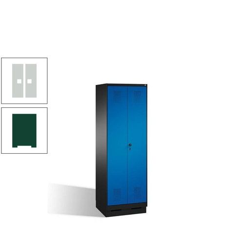 Doppel-Spind, Doppeltüren, Garderobenschrank mit Sockel, 2 Abteile a 300 mm, Korpus anthrazitgrau, Tür anthrazitgrau, 1.800 x 600 x 500 mm (HxBxT)