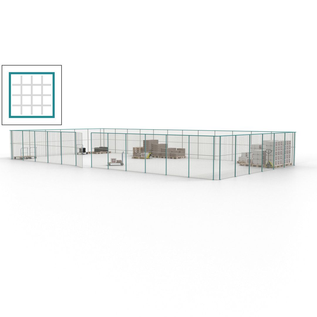 Maschinen Schutzgitter - Hallentrennwand - Sicherheitszaun - Tür - 54 m - 2.200 x 18.400 x 9.400 mm (HxBxT) - enzianblau