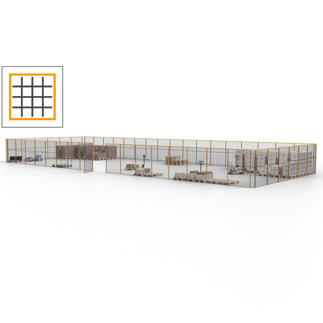 Maschinen Schutzgitter - Hallentrennwand - Sicherheitszaun - Tür - 69 m - 2.200 x 19.900 x 15.400 mm (HxBxT) - enzianblau