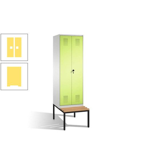 Doppel-Spind, Garderobenschrank, Buche Sitzbank untergebaut, 2 Abteile a 300 mm, Korpus anthrazitgrau, Tür anthrazitgrau, 2.090 x 600 x 815 mm (HxBxT)