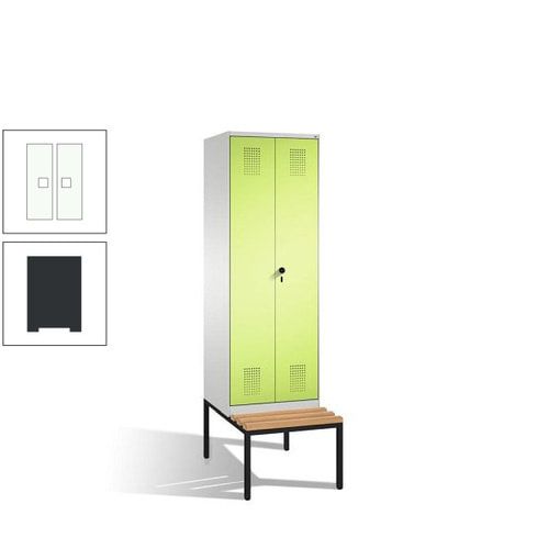 Doppel-Spind, Garderobenschrank, Buche Sitzbank untergebaut, 2 Abteile a 300 mm, Korpus anthrazitgrau, Tür anthrazitgrau, 2.090 x 600 x 815 mm (HxBxT)
