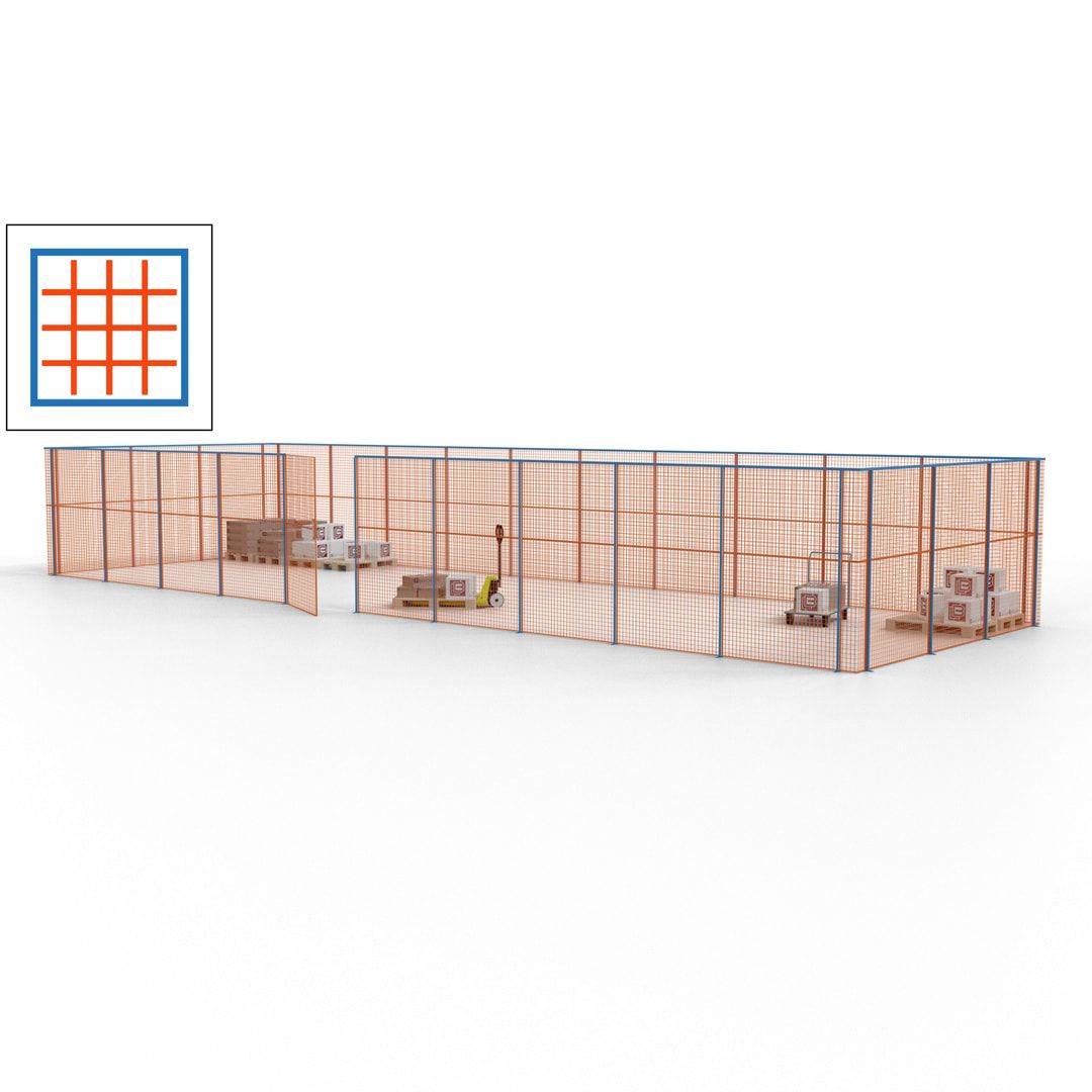 Maschinen Schutzgitter - Hallentrennwand - Sicherheitszaun - Tür - 39 m - 2.200 x 15.400 x 4.900 mm (HxBxT) - enzianblau