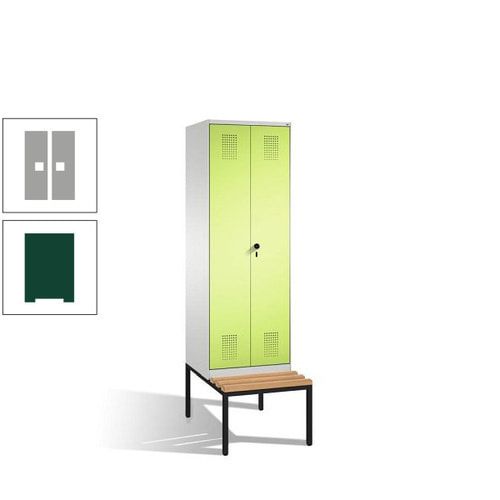 Doppel-Spind, Garderobenschrank, Buche Sitzbank untergebaut, 2 Abteile a 300 mm, Korpus anthrazitgrau, Tür anthrazitgrau, 2.090 x 600 x 815 mm (HxBxT)