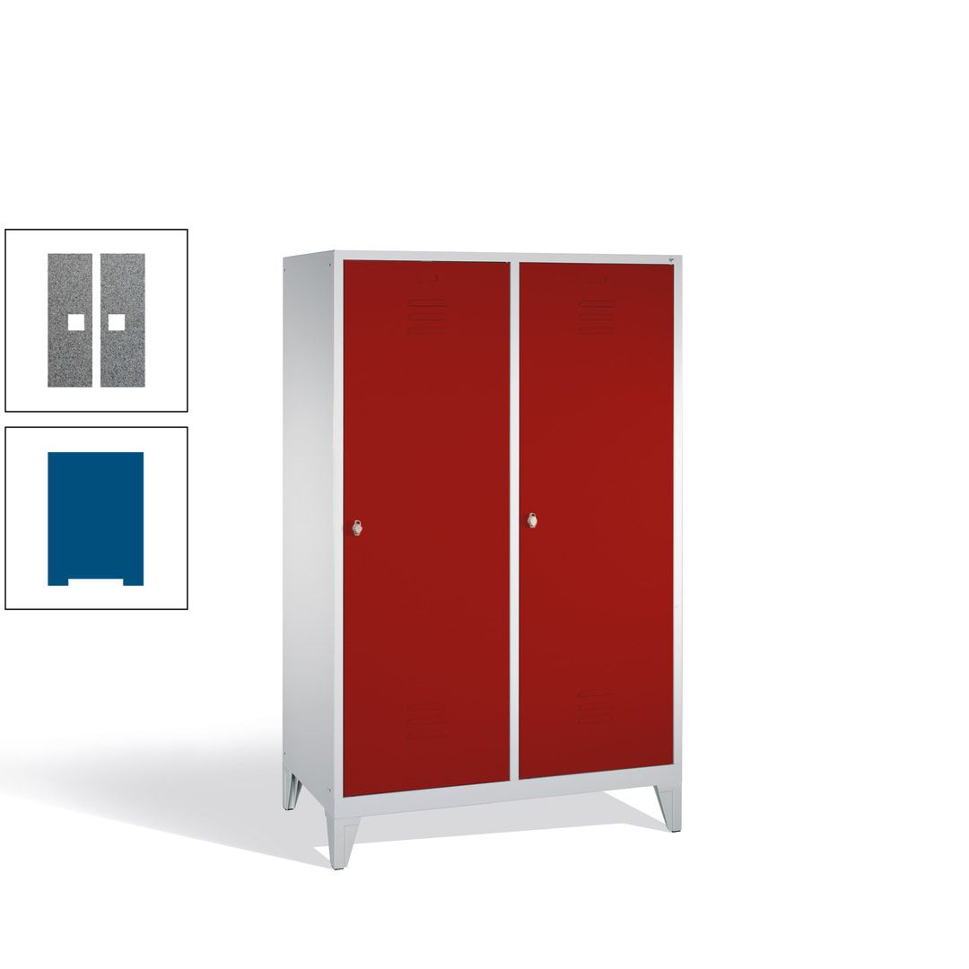 Doppel-Spind mit 2 Großtüren, Garderobenschrank mit Füßen, 4 Abteile a 300 mm, Korpus anthrazitgrau, Tür anthrazitgrau, 1.850 x 1.190 x 500 mm (HxBxT)