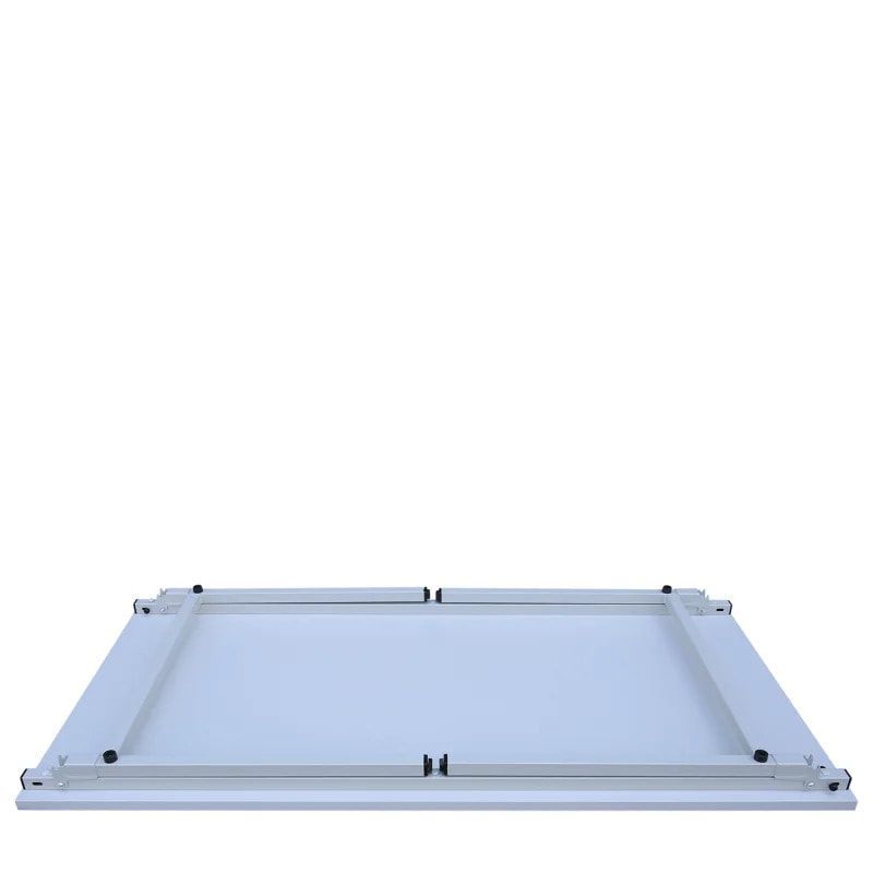 Klapptisch mit 4-Fuß, 750 x 1.200 x 600 mm (HxBxT), Gestell und Platte lichtgrau, melaminbeschichtet, Nivelliergleiter, Sicherheitsarretierung