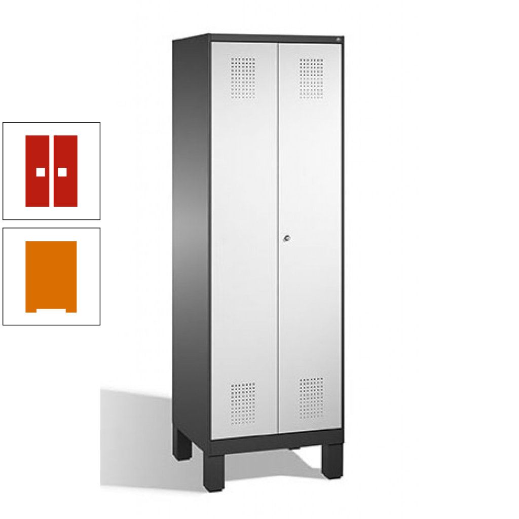 Doppel-Spind, Doppeltüren, Garderobenschrank mit Füßen, 2 Abteile a 300 mm, Korpus anthrazitgrau, Tür anthrazitgrau, 1.850 x 600 x 500 mm (HxBxT)