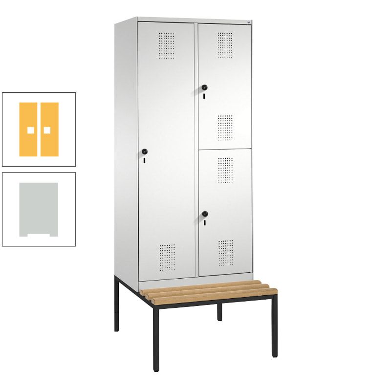 Garderobenschrank, Spind ein- und doppelstöckig Sitzbank, 2 Abteile, 3 Fächer, 2.090 x 800 x 500 mm (HxBxT), Front anthrazitgrau, Korpus anthrazitgrau