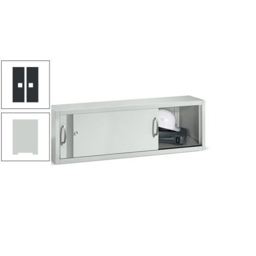 C+P Aufsatzschrank mit Schiebetüren, Büroschrank, 1 Fachboden, Korpusfarbe lichtgrau, Frontfarbe enzianblau, 790 x 1.200 x 400 mm (HxBxT)