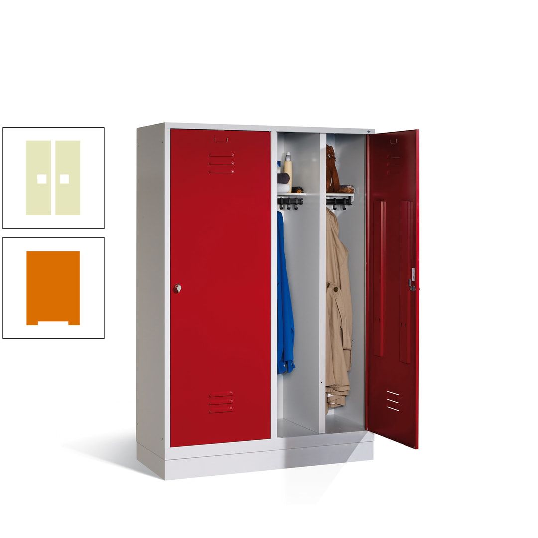 Doppel-Spind mit Großtüren, Garderobenschrank mit Sockel, 4 Abteile a 300 mm, Korpus anthrazitgrau, Tür anthrazitgrau, 1.800 x 1.190 x 500 mm (HxBxT)